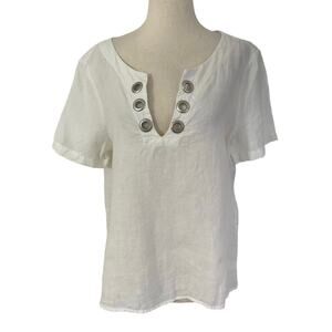 Mudo Collection White Linen Short Sleeve Top Women's Size 36/Medium | 48-52